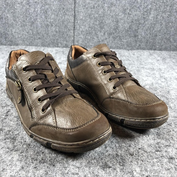 Spring Step Shoes Mens Size 9 Brown Leather Side Zip Lace Up Shock Absorbing - Picture 1 of 15